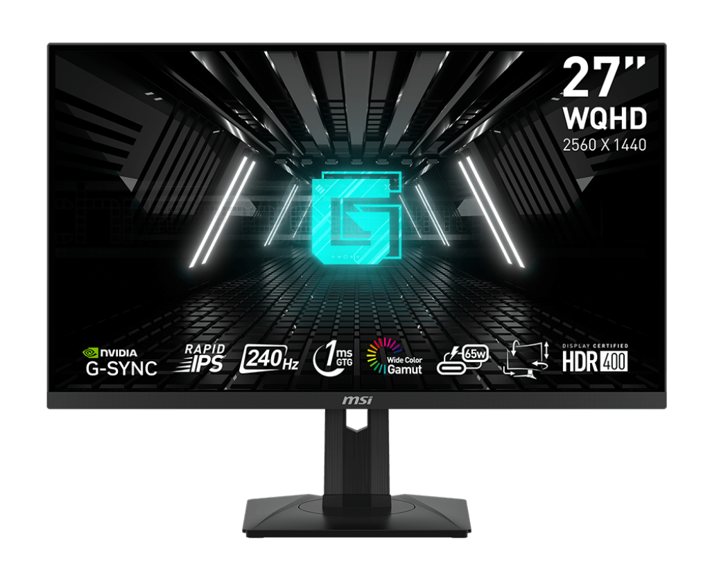 MSI G274QPX 27” QHD Rapid IPS Gaming Monitor – 2560×1440, 240Hz, 1ms (GtG), VESA DisplayHDR 400, NVIDIA G-SYNC Compatible, AdobeRGB 99%, DisplayPort, HDMI, USB Hub, Adjustable Stand, VESA Mount – Black