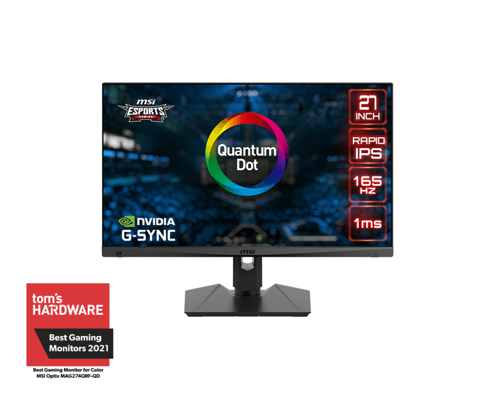 MSI Optix MAG274QRF-QD 27” QHD Rapid IPS Gaming Monitor – 2560×1440, 165Hz, 1ms (GtG), Quantum Dot, NVIDIA G-SYNC Compatible, HDR, sRGB 100%, USB-C, HDMI, DisplayPort, VESA Mount, Adjustable Stand – Black