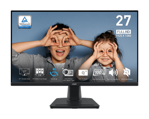 MSI PRO MP275 27” Full HD Business Monitor – 1920×1080, 75Hz, IPS Panel, Eye Comfort Certified, Anti-Flicker, Low Blue Light, HDMI, VGA, VESA Mount, Tilt Stand – Black