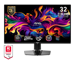 MSI MAG 321UPX QD-OLED 31.5” 4K QD-OLED Gaming Monitor – 3840×2160, 240Hz, 0.03ms GtG Response Time, Adaptive‑Sync, HDMI 2.1 x2, DisplayPort 1.4, USB‑C, DisplayHDR True Black 400, VESA Mount – Metallic Black