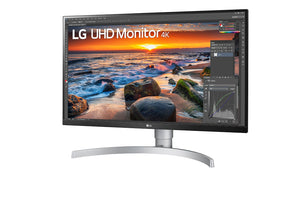 LG UltraFine 27UN83A-W 27” 4K UHD IPS Monitor – 3840×2160, HDR10, sRGB 99%, USB-C, HDMI, DisplayPort, Height/Pivot/Tilt Adjustable Stand, VESA Mount – White/Silver