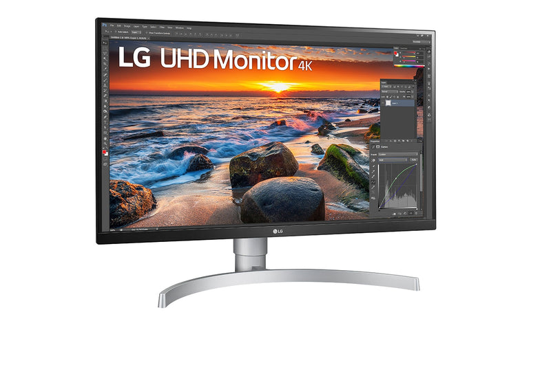 LG UltraFine 27UN83A-W 27” 4K UHD IPS Monitor – 3840×2160, HDR10, sRGB 99%, USB-C, HDMI, DisplayPort, Height/Pivot/Tilt Adjustable Stand, VESA Mount – White/Silver