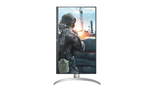 LG 27UP650P-W 27” 4K UHD IPS Monitor – 3840×2160, HDR400, 95% DCI-P3, AMD FreeSync, DisplayPort, HDMI, Height/Pivot/Tilt Adjustable Stand, VESA Mount – White/Silver