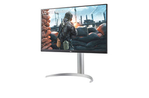LG 27UP650P-W 27” 4K UHD IPS Monitor – 3840×2160, HDR400, 95% DCI-P3, AMD FreeSync, DisplayPort, HDMI, Height/Pivot/Tilt Adjustable Stand, VESA Mount – White/Silver