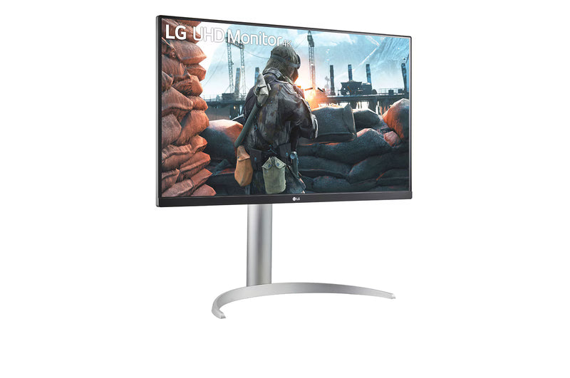 LG 27UP650P-W 27” 4K UHD IPS Monitor – 3840×2160, HDR400, 95% DCI-P3, AMD FreeSync, DisplayPort, HDMI, Height/Pivot/Tilt Adjustable Stand, VESA Mount – White/Silver