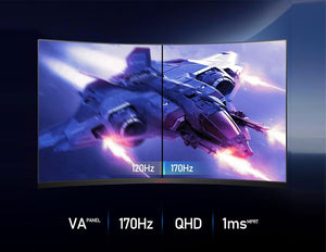KOORUI 32E6QC (GA01) 32” QHD Curved Gaming Monitor – 2560×1440, 170 Hz (DP)/144 Hz (HDMI), 1 ms MPRT, 1500R Curve, VA Panel, HDR10, Adaptive Sync, Tilt Stand, VESA 75×75 – Black