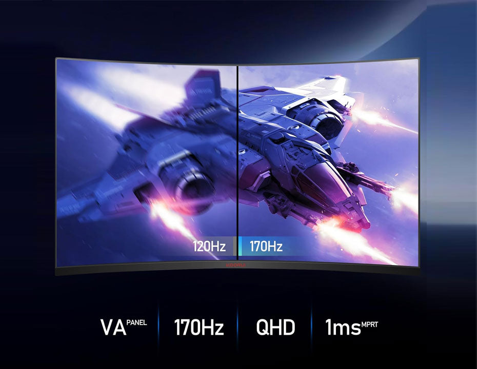 KOORUI 32E6QC (GA01) 32” QHD Curved Gaming Monitor – 2560×1440, 170 Hz (DP)/144 Hz (HDMI), 1 ms MPRT, 1500R Curve, VA Panel, HDR10, Adaptive Sync, Tilt Stand, VESA 75×75 – Black