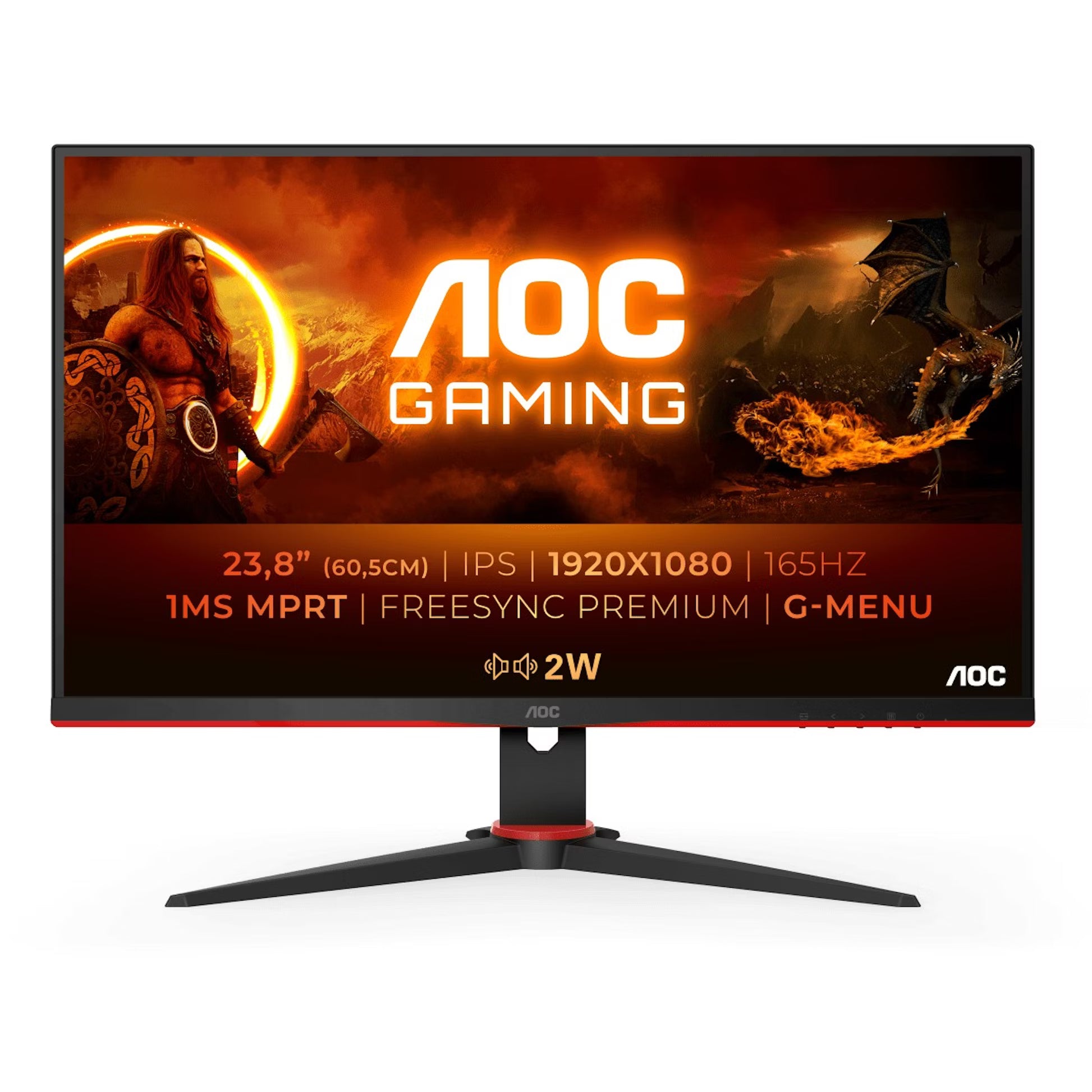 AOC Gaming 24G2SPAE 24” Full HD 165Hz IPS Gaming Monitor – 1920×1080, 1ms MPRT, Adaptive Sync, 125% sRGB, Ultra-Slim Frameless Design, HDMI/DP/VGA, VESA Mount – Black