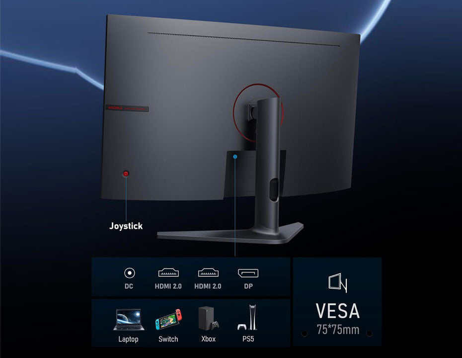 KOORUI 32E6QC (GA01) 32” QHD Curved Gaming Monitor – 2560×1440, 170 Hz (DP)/144 Hz (HDMI), 1 ms MPRT, 1500R Curve, VA Panel, HDR10, Adaptive Sync, Tilt Stand, VESA 75×75 – Black