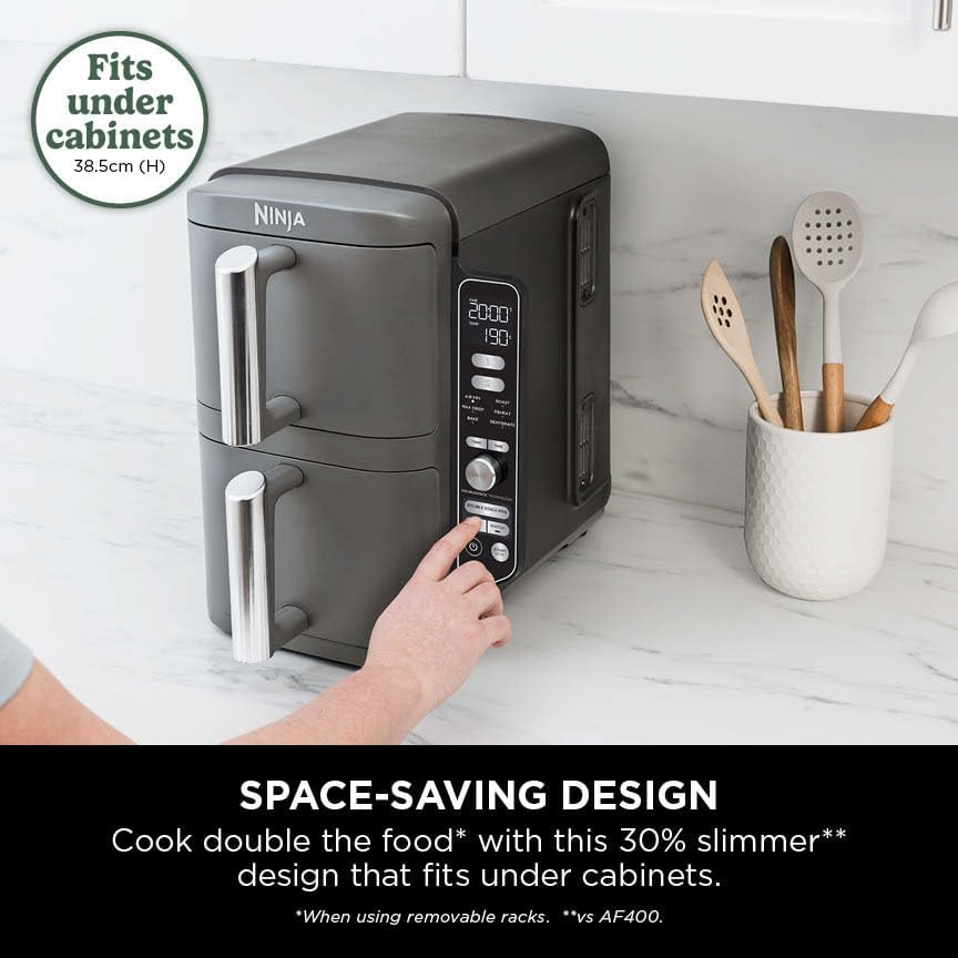 Ninja Double Stack XL Air Fryer, 9.5L Capacity, Dual Basket Design with 2 Racks, 4 Cooking Functions, Space-Saving Vertical Design