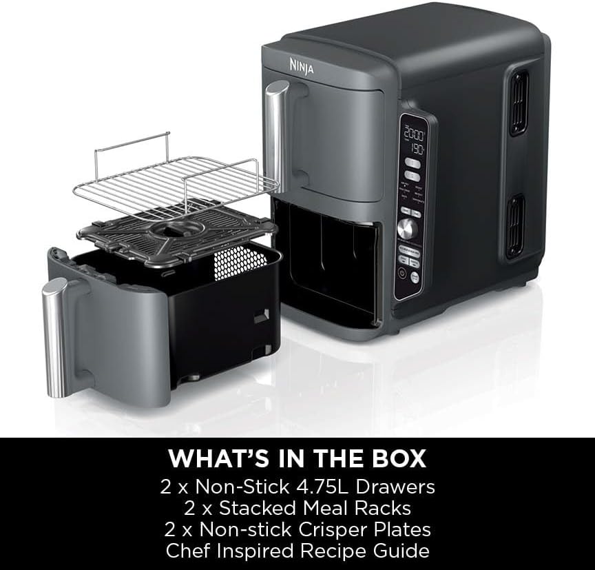 Ninja Double Stack XL Air Fryer, 9.5L Capacity, Dual Basket Design with 2 Racks, 4 Cooking Functions, Space-Saving Vertical Design