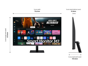 SAMSUNG 32-Inch M7 60 hz (M70D) Series 4K UHD Smart Monitor with Streaming TV, Speakers, HDR10, USB-C, Multiple Ports, Gaming Hub, SolarCell Remote, Vision Accessibility Tools, LS32DM702UNXGO