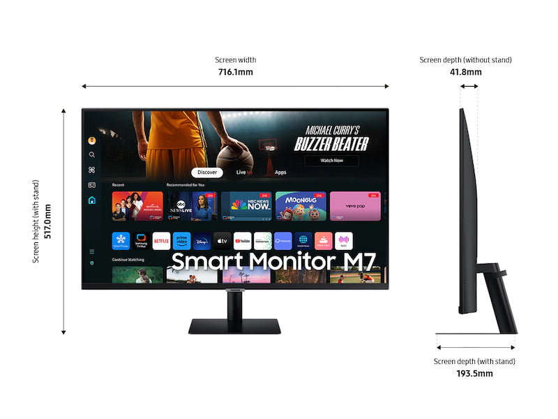 SAMSUNG 32-Inch M7 60 hz (M70D) Series 4K UHD Smart Monitor with Streaming TV, Speakers, HDR10, USB-C, Multiple Ports, Gaming Hub, SolarCell Remote, Vision Accessibility Tools, LS32DM702UNXGO