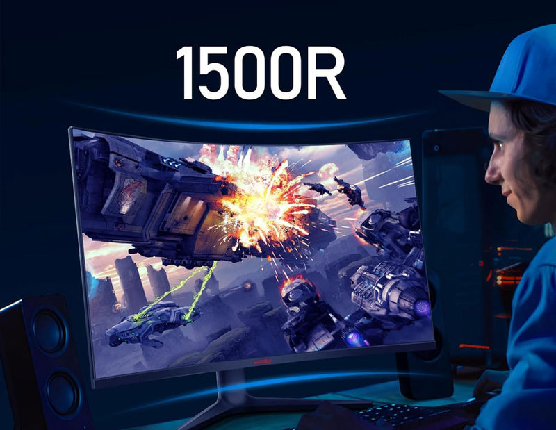 KOORUI 32E6QC (GA01) 32” QHD Curved Gaming Monitor – 2560×1440, 170 Hz (DP)/144 Hz (HDMI), 1 ms MPRT, 1500R Curve, VA Panel, HDR10, Adaptive Sync, Tilt Stand, VESA 75×75 – Black