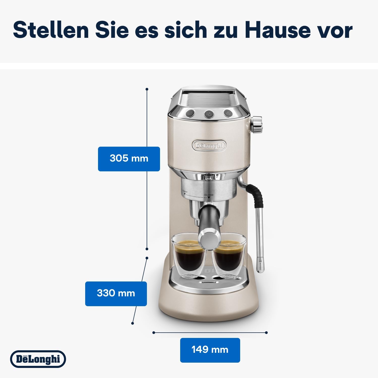 De'Longhi Dedica Arte EC 885.BG, Espresso Machine with MyLatteArt Steam Wand, Compact Design, 15 cm Wide, 1 L Water Tank
