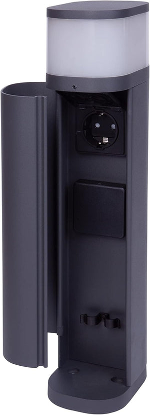 BOLD 19646 Volo Outdoor Garden Socket (Socket Column) Anthracite (2 x Schuko - IP44 Outdoor Socket Tower - 3680 Watt - Twilight Sensor - On/Off Switch - G9 Bulb Included)