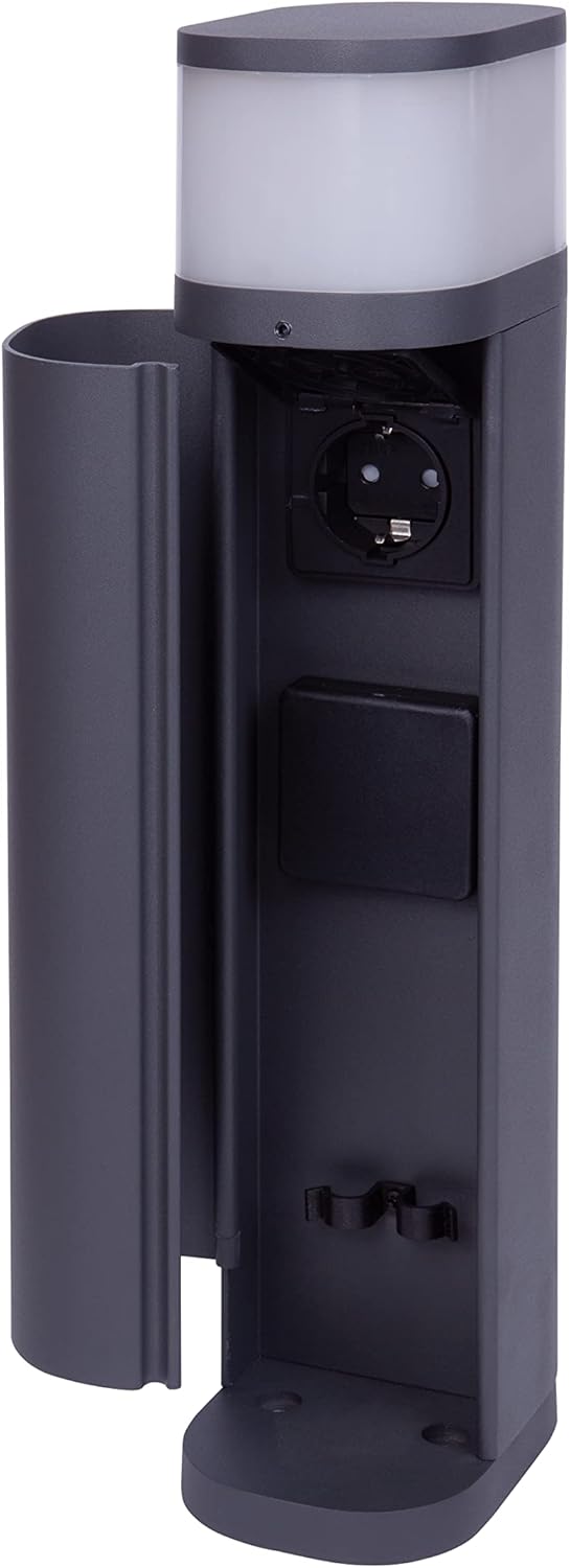 BOLD 19646 Volo Outdoor Garden Socket (Socket Column) Anthracite (2 x Schuko - IP44 Outdoor Socket Tower - 3680 Watt - Twilight Sensor - On/Off Switch - G9 Bulb Included)