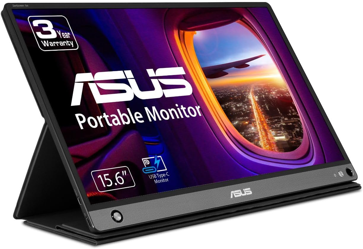 ASUS ZenScreen GO MB16AHP 15.6” Portable FHD Monitor – IPS, 1920×1080, 60Hz, 7800mAh Battery, USB-C & Micro-HDMI, Auto-Rotate, Eye Care, Smart Cover – Dark Grey