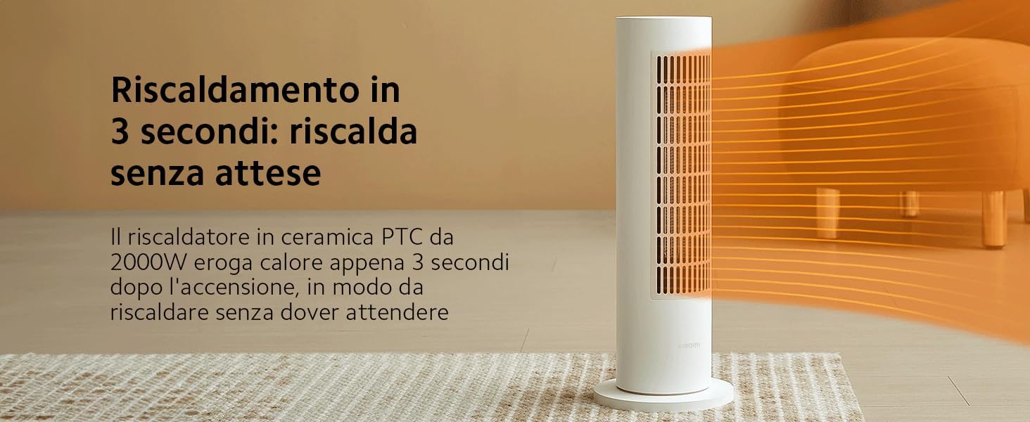 Xiaomi Smart Tower Heater Lite EU, 2000W Ceramic PTC Heating, 70° Oscillation, Silent Operation, Smart App & Voice Control