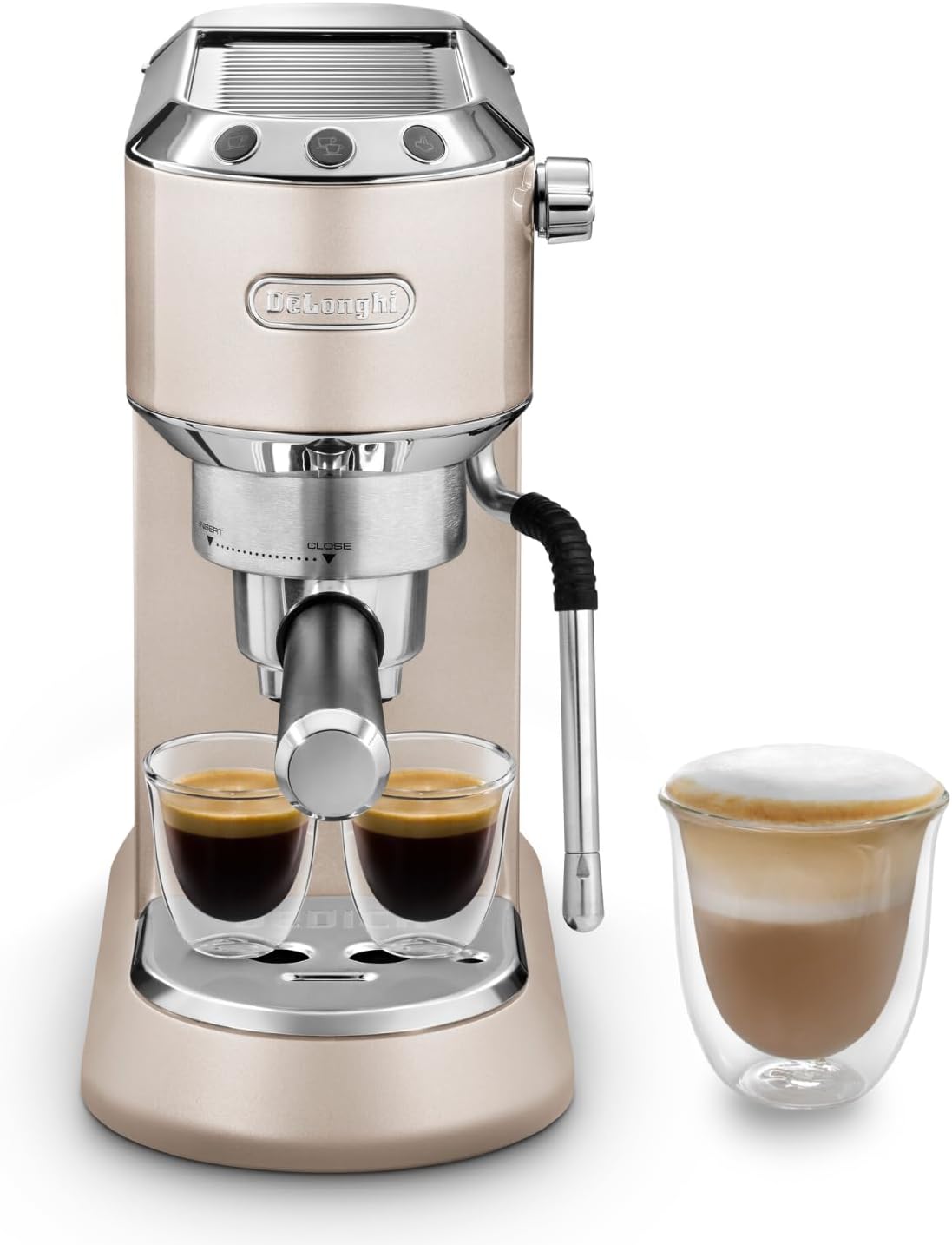 De'Longhi Dedica Arte EC 885.BG, Espresso Machine with MyLatteArt Steam Wand, Compact Design, 15 cm Wide, 1 L Water Tank