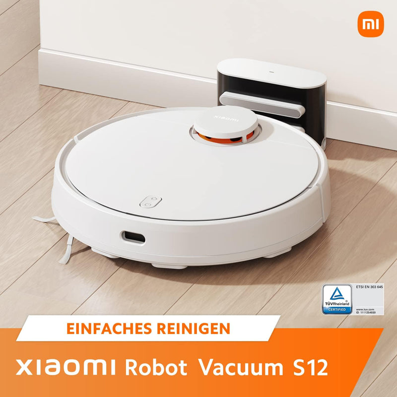 Xiaomi S12 Robot Vacuum and Mop 2-in-1, 4000Pa Suction Power, LiDAR Navigation, Obstacle Detection, Smart Carpet Mode, Pet Hair Cleaning