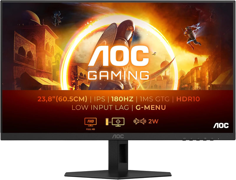 AOC Gaming 24G4XED 24” Full HD 180Hz IPS Gaming Monitor – 1920×1080, 1ms GtG, Adaptive Sync, 119% sRGB, Ultra-Slim Frameless Design, HDMI 2.0, DP 1.4, Low Input Lag, VESA Mount – Black