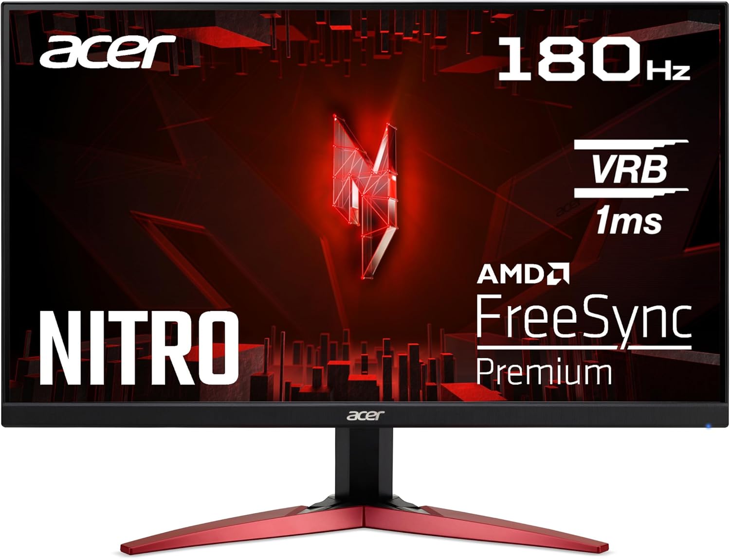 Acer Nitro KG241YS3 23.8” Full HD Gaming Monitor – 1920×1080, 180Hz, 1ms VRB, AMD FreeSync Premium, HDMI×2, DisplayPort, 1500R Curve, Tilt Stand – Black