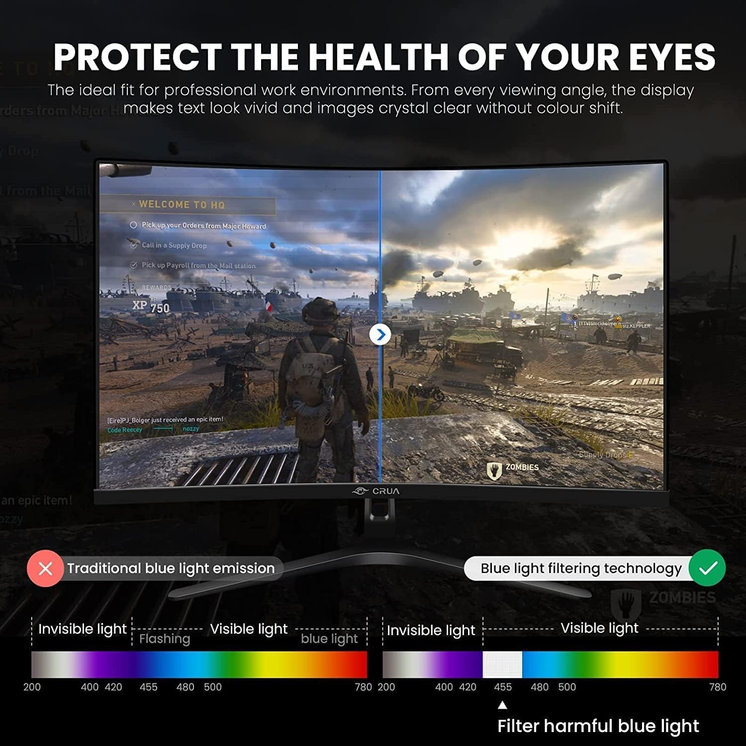 CRUA 27” Curved Gaming Monitor – Full HD (1920×1080), 165Hz, 1ms MPRT, VA Panel, 1800R Curve, FreeSync, Frameless Design, HDMI, DisplayPort, VESA Mount – Black