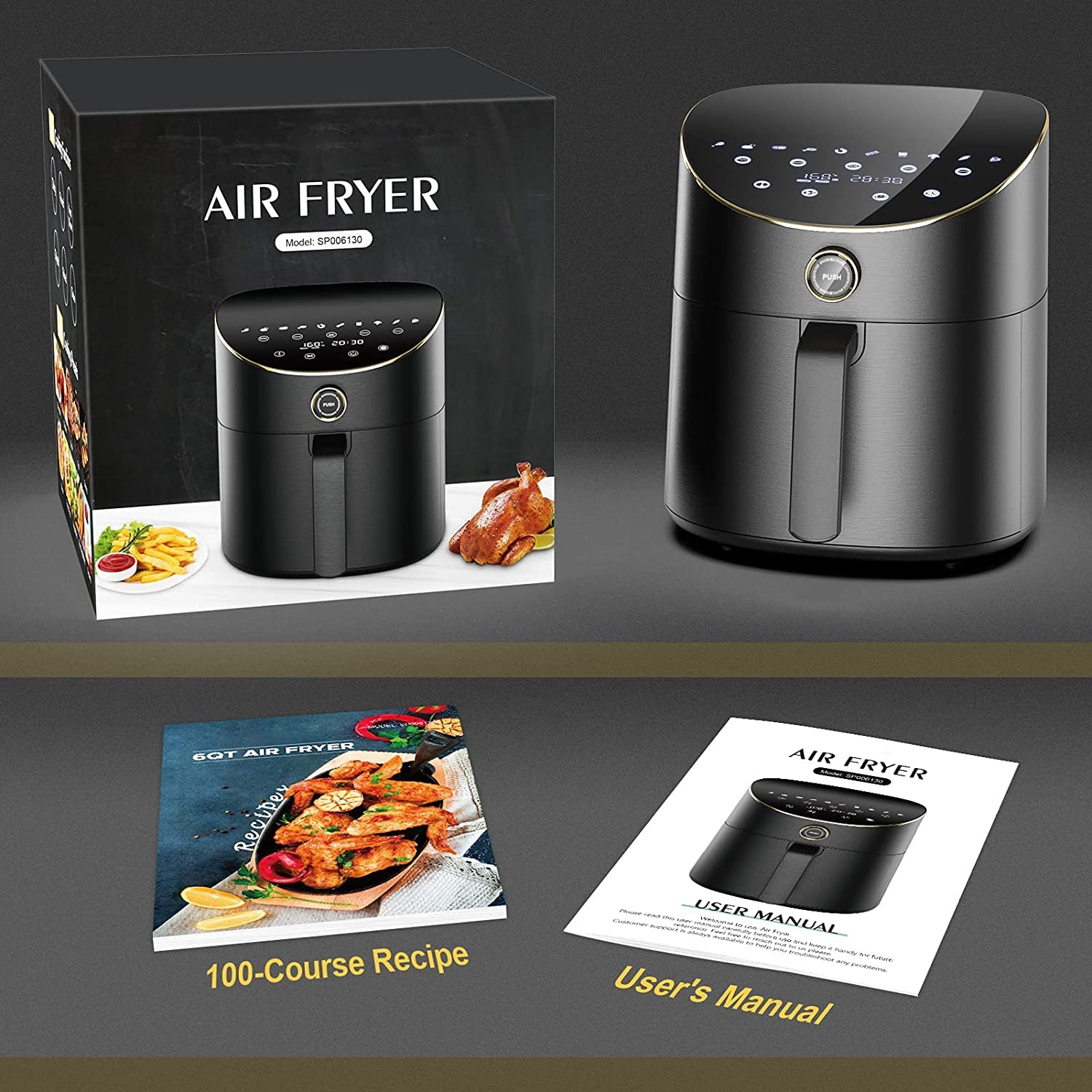 Vpcok Direct 5.5L XXL Air Fryer, 15 Preset Programs, Oil-Free Hot Air Frying, Digital LED Touchscreen, Preheat & Keep Warm Functions