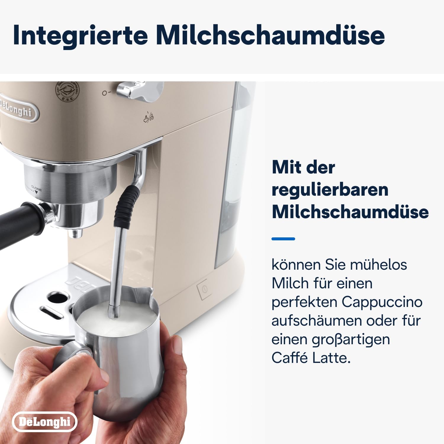 De'Longhi Dedica Arte EC 885.BG, Espresso Machine with MyLatteArt Steam Wand, Compact Design, 15 cm Wide, 1 L Water Tank