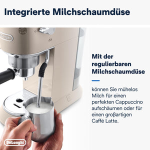 De'Longhi Dedica Arte EC 885.BG, Espresso Machine with MyLatteArt Steam Wand, Compact Design, 15 cm Wide, 1 L Water Tank