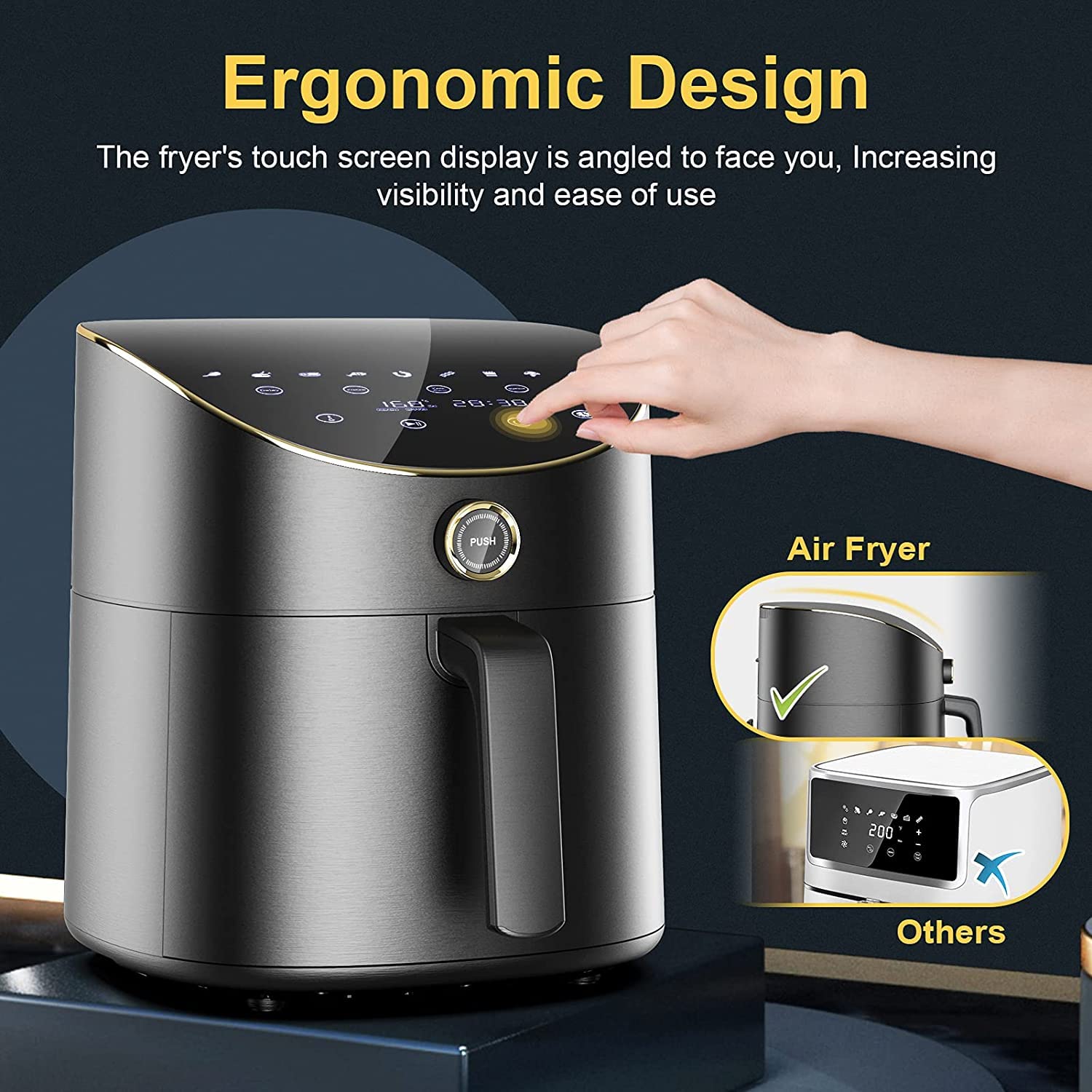 Vpcok Direct 5.5L XXL Air Fryer, 15 Preset Programs, Oil-Free Hot Air Frying, Digital LED Touchscreen, Preheat & Keep Warm Functions