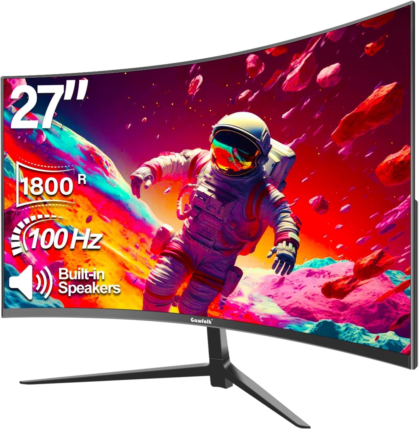 Gawfolk GF270H 27” Full HD Curved Gaming Monitor – 1920×1080, 100 Hz, 1 ms (MPRT), VA Panel, 1800R Curve, FreeSync, Built‑in Speakers, 100% sRGB, HDMI, VGA, Eye‑Care, Frameless, VESA Mount – Black