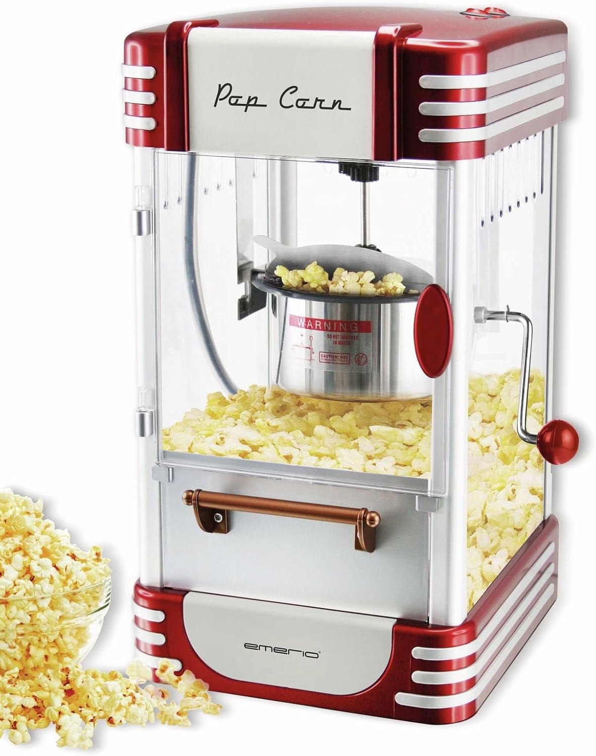 Emerio POM-120650 Popcorn Maker, 360W, Large Non-Stick Bowl, Suitable for Sweet & Salty Popcorn, Easy One-Button Operation