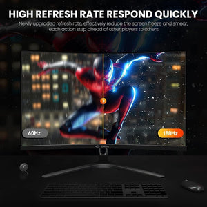 CRUA 27” Curved Gaming Monitor – Full HD (1920×1080), 165Hz, 1ms MPRT, VA Panel, 1800R Curve, FreeSync, Frameless Design, HDMI, DisplayPort, VESA Mount – Black