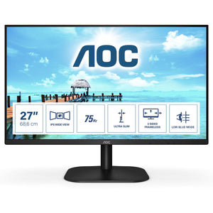AOC 27B2H 27” FHD IPS Monitor – 1920×1080, 75 Hz, 8 ms GtG, 3‑Side Frameless, Flicker‑Free, Low Blue Mode, VESA Mount – Black