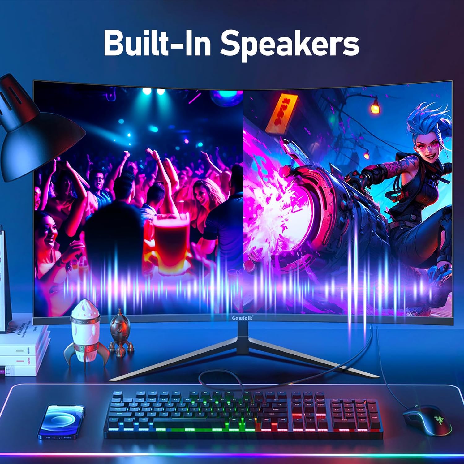 Gawfolk GF270H 27” Full HD Curved Gaming Monitor – 1920×1080, 100 Hz, 1 ms (MPRT), VA Panel, 1800R Curve, FreeSync, Built‑in Speakers, 100% sRGB, HDMI, VGA, Eye‑Care, Frameless, VESA Mount – Black