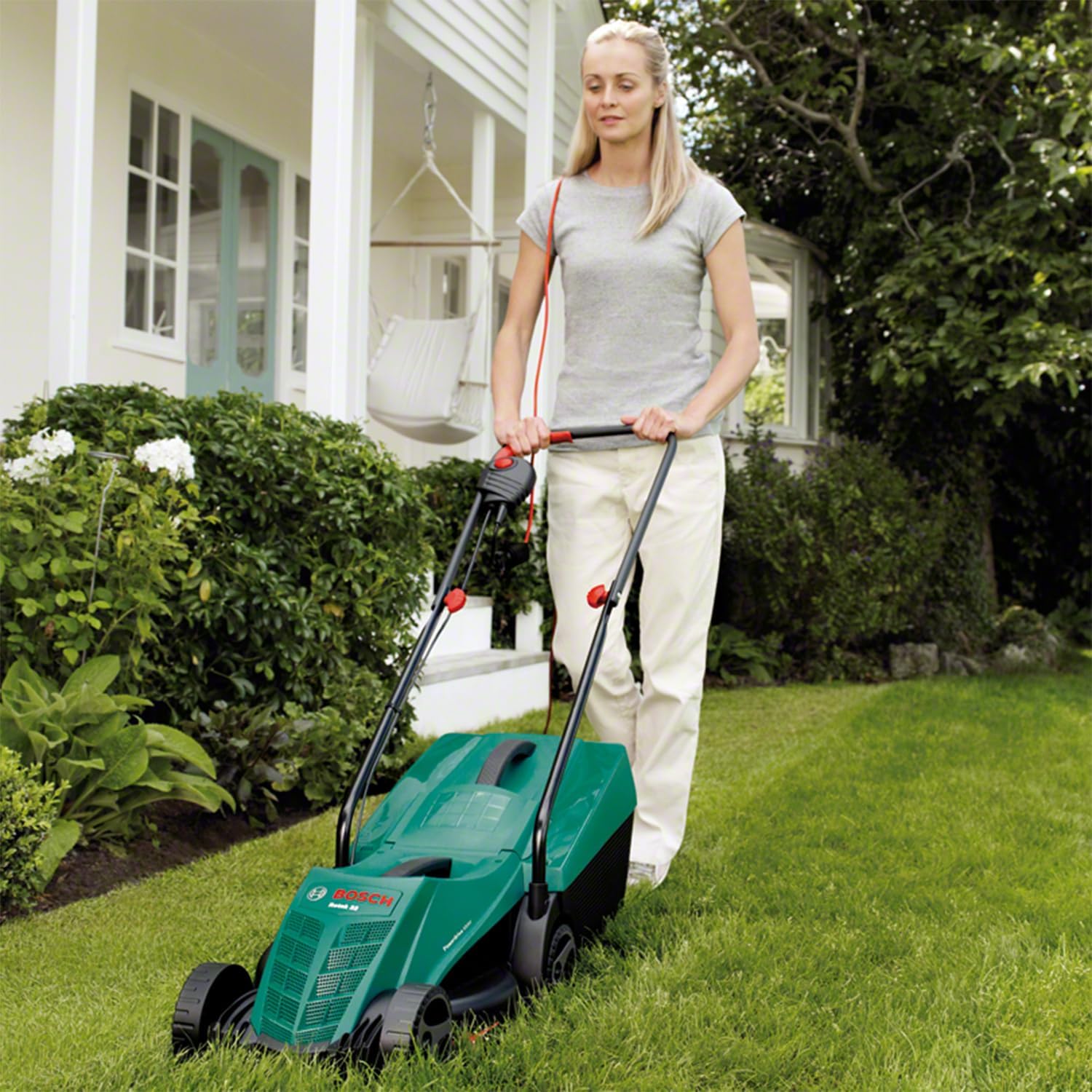 Bosch Rotak 32 Electric Lawnmower, 1200W Motor, 32cm Cutting Width, 20–60mm Adjustable Cutting Height, 31L Grass Box