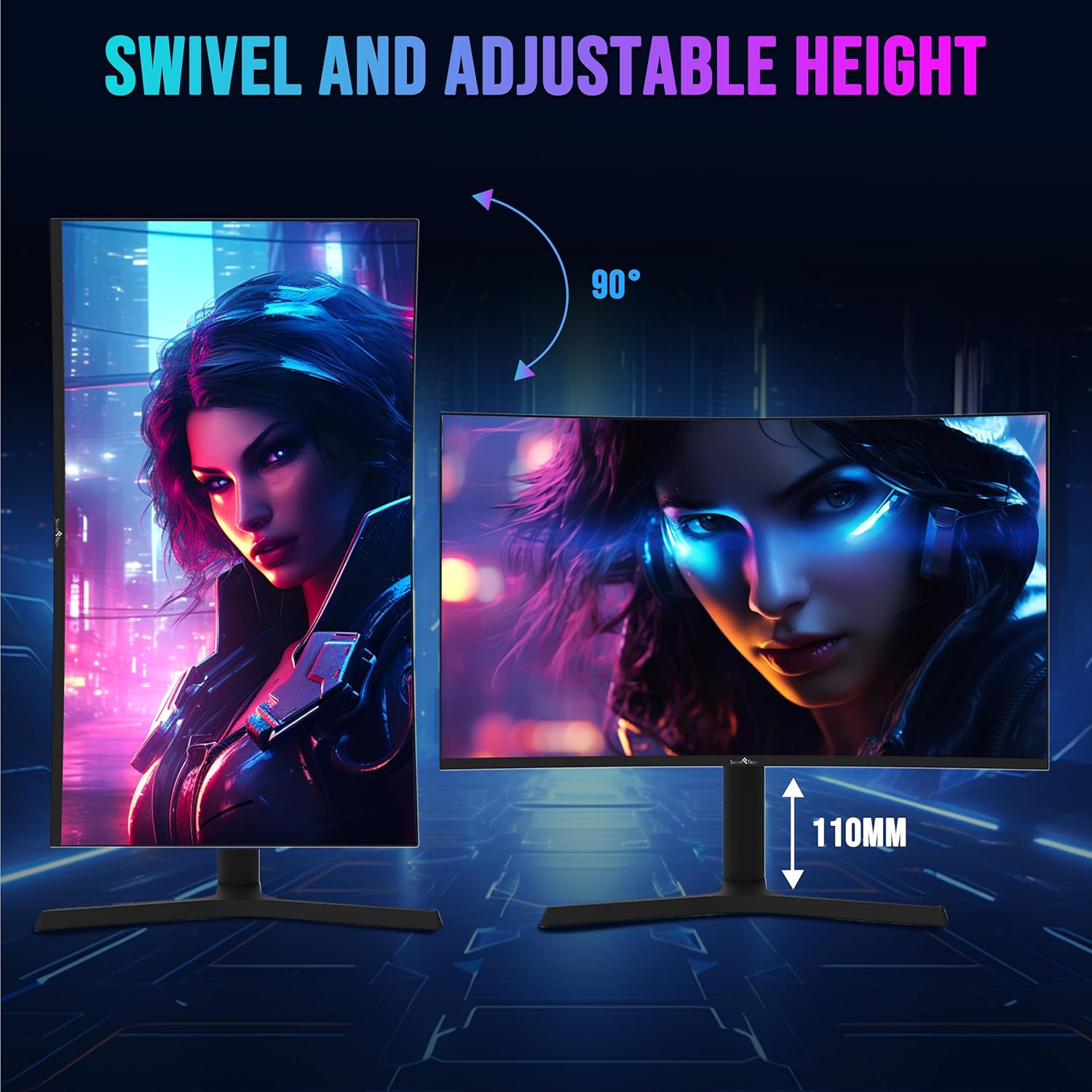 SMART TECH 27” Curved Gaming Monitor – 2K (1920×1080), 165Hz, 1ms MPRT, VA Panel, 1500R Curve, FreeSync, Frameless, HDMI, DisplayPort, Eye-Care, VESA Mount – Black