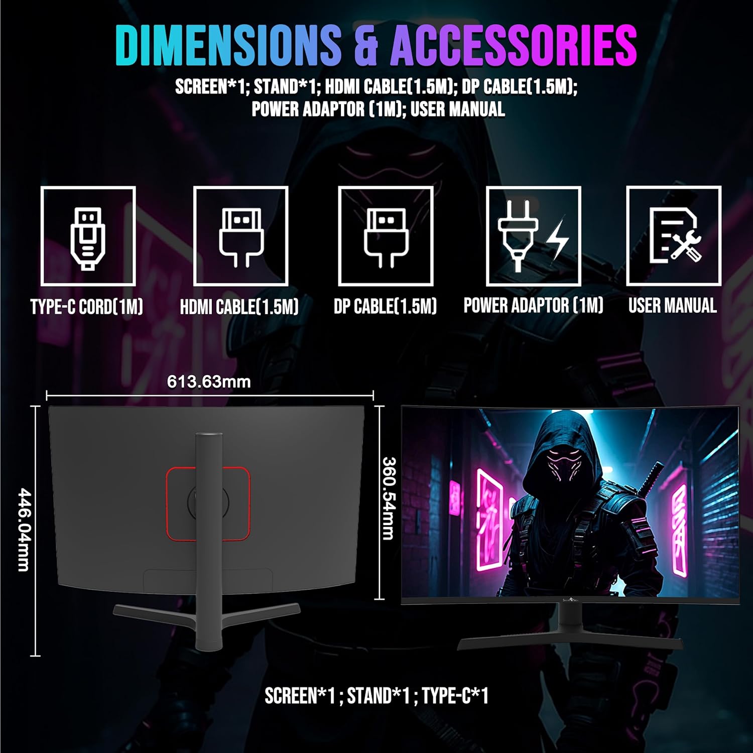 SMART TECH 27” Curved Gaming Monitor – 2K (1920×1080), 165Hz, 1ms MPRT, VA Panel, 1500R Curve, FreeSync, Frameless, HDMI, DisplayPort, Eye-Care, VESA Mount – Black