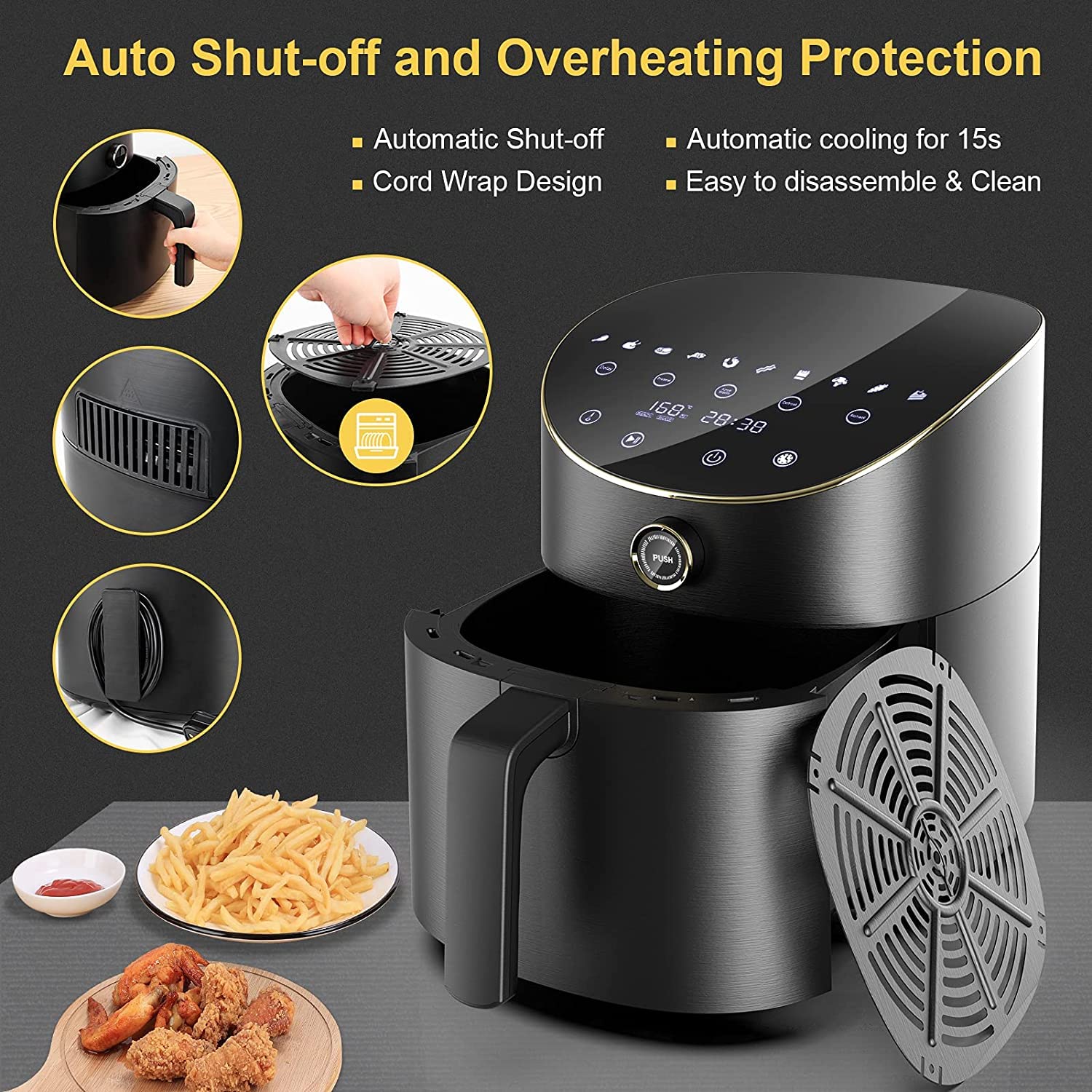 Vpcok Direct 5.5L XXL Air Fryer, 15 Preset Programs, Oil-Free Hot Air Frying, Digital LED Touchscreen, Preheat & Keep Warm Functions
