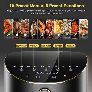 Vpcok Direct 5.5L XXL Air Fryer, 15 Preset Programs, Oil-Free Hot Air Frying, Digital LED Touchscreen, Preheat & Keep Warm Functions