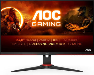 AOC Gaming 24G2ZE/BK 24” Full HD 240Hz Gaming Monitor – 1920×1080, 0.5ms MPRT, Adaptive Sync, 3-Side Frameless IPS, HDMI/DP, Low Input Lag, VESA Mount – Black/Red