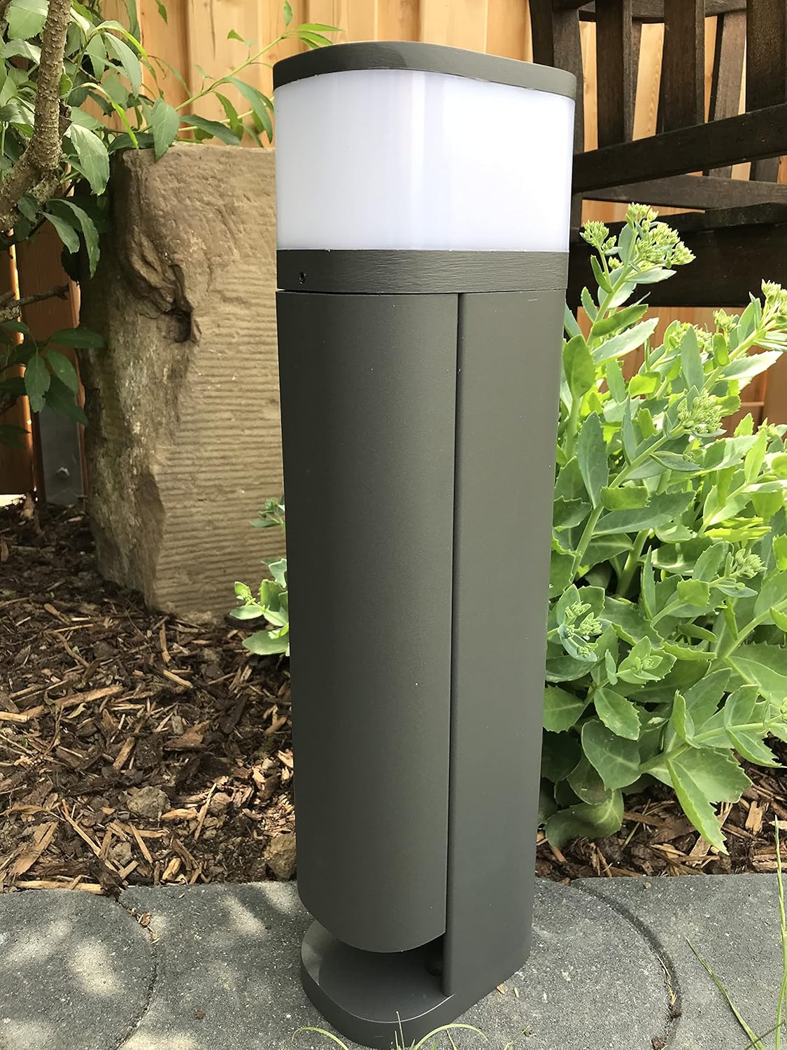 BOLD 19646 Volo Outdoor Garden Socket (Socket Column) Anthracite (2 x Schuko - IP44 Outdoor Socket Tower - 3680 Watt - Twilight Sensor - On/Off Switch - G9 Bulb Included)