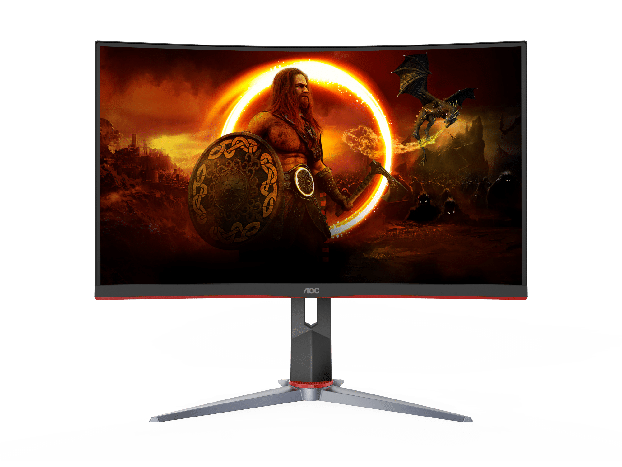 AOC Gaming C24G2AE 24” Full HD 165Hz Curved Gaming Monitor – 1920×1080, 1ms MPRT, 1500R VA Panel, Adaptive Sync, FreeSync Premium, HDMI/DP/VGA, VESA Mount, Game Color & Shadow Control – Black/Red