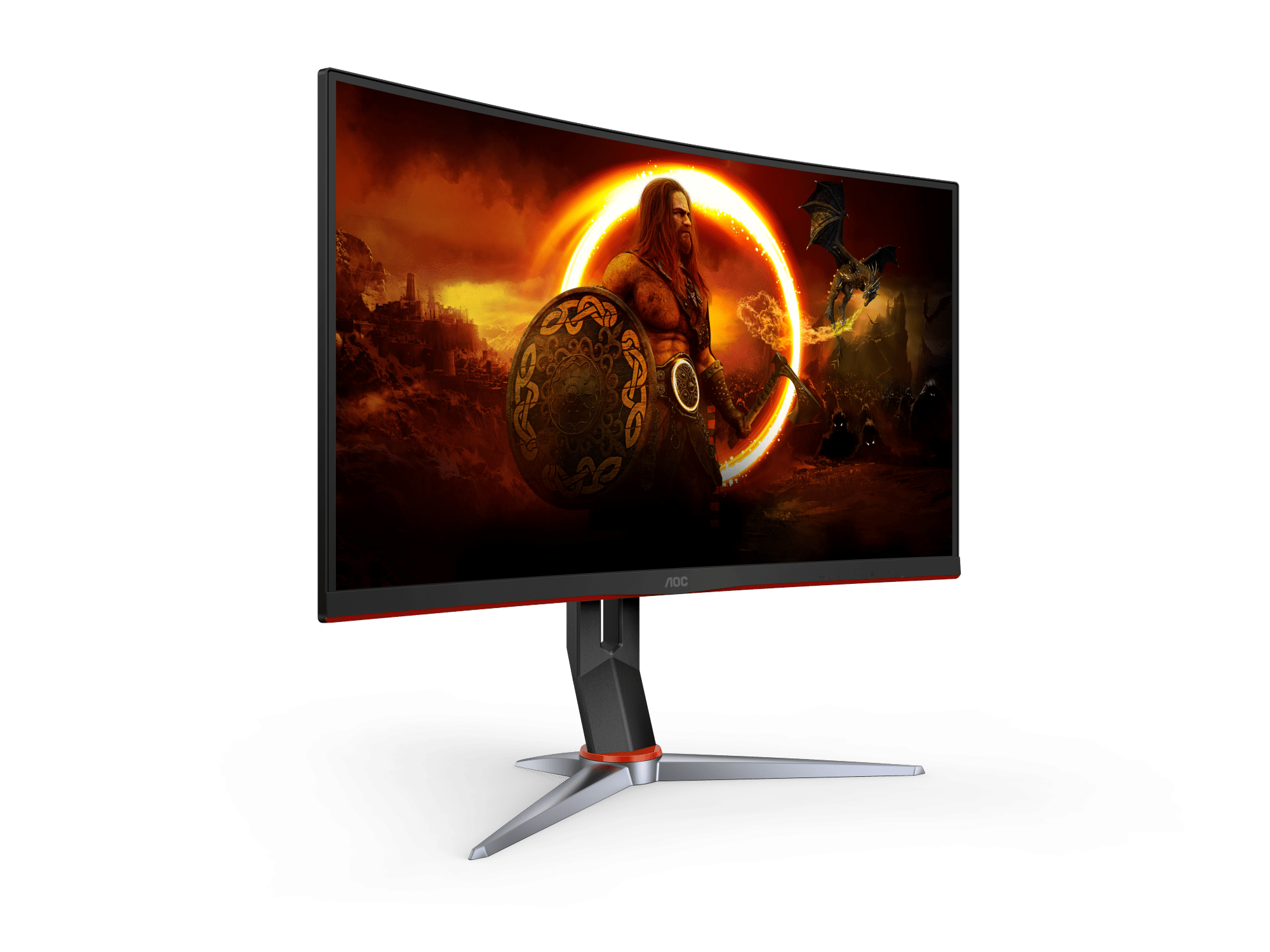 AOC Gaming C24G2AE 24” Full HD 165Hz Curved Gaming Monitor – 1920×1080, 1ms MPRT, 1500R VA Panel, Adaptive Sync, FreeSync Premium, HDMI/DP/VGA, VESA Mount, Game Color & Shadow Control – Black/Red