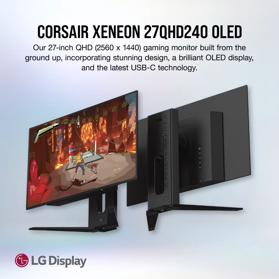 Corsair XENEON 27QHD240 – 27” OLED Gaming Monitor, QHD (2560×1440), 240Hz, 0.03ms GtG, OLED Panel, AMD FreeSync Premium, NVIDIA G-SYNC Compatible, HDR10, USB-C, HDMI, DisplayPort, Height Adjustable Stand – Black