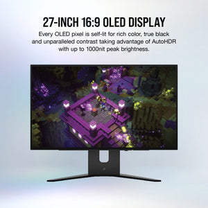 Corsair XENEON 27QHD240 – 27” OLED Gaming Monitor, QHD (2560×1440), 240Hz, 0.03ms GtG, OLED Panel, AMD FreeSync Premium, NVIDIA G-SYNC Compatible, HDR10, USB-C, HDMI, DisplayPort, Height Adjustable Stand – Black