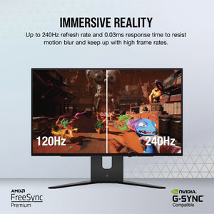 Corsair XENEON 27QHD240 – 27” OLED Gaming Monitor, QHD (2560×1440), 240Hz, 0.03ms GtG, OLED Panel, AMD FreeSync Premium, NVIDIA G-SYNC Compatible, HDR10, USB-C, HDMI, DisplayPort, Height Adjustable Stand – Black
