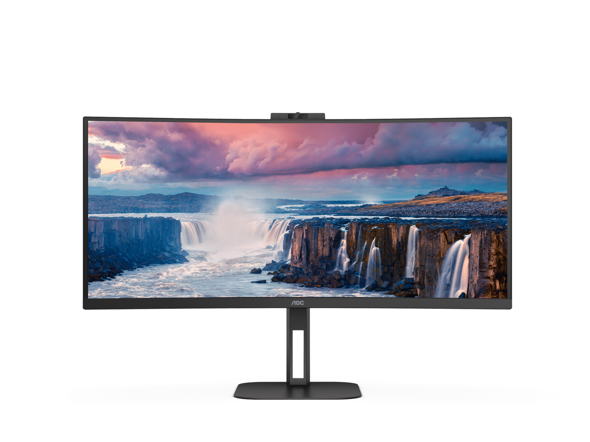 AOC CU34V5CW 34” WQHD Curved VA LED Monitor – 3440×1440, 100Hz, 4ms (GtG) / 1ms (MPRT), AMD FreeSync, 1500R Curve, USB-C + USB Hub + Webcam, Dual Speakers, VESA Mount – Black